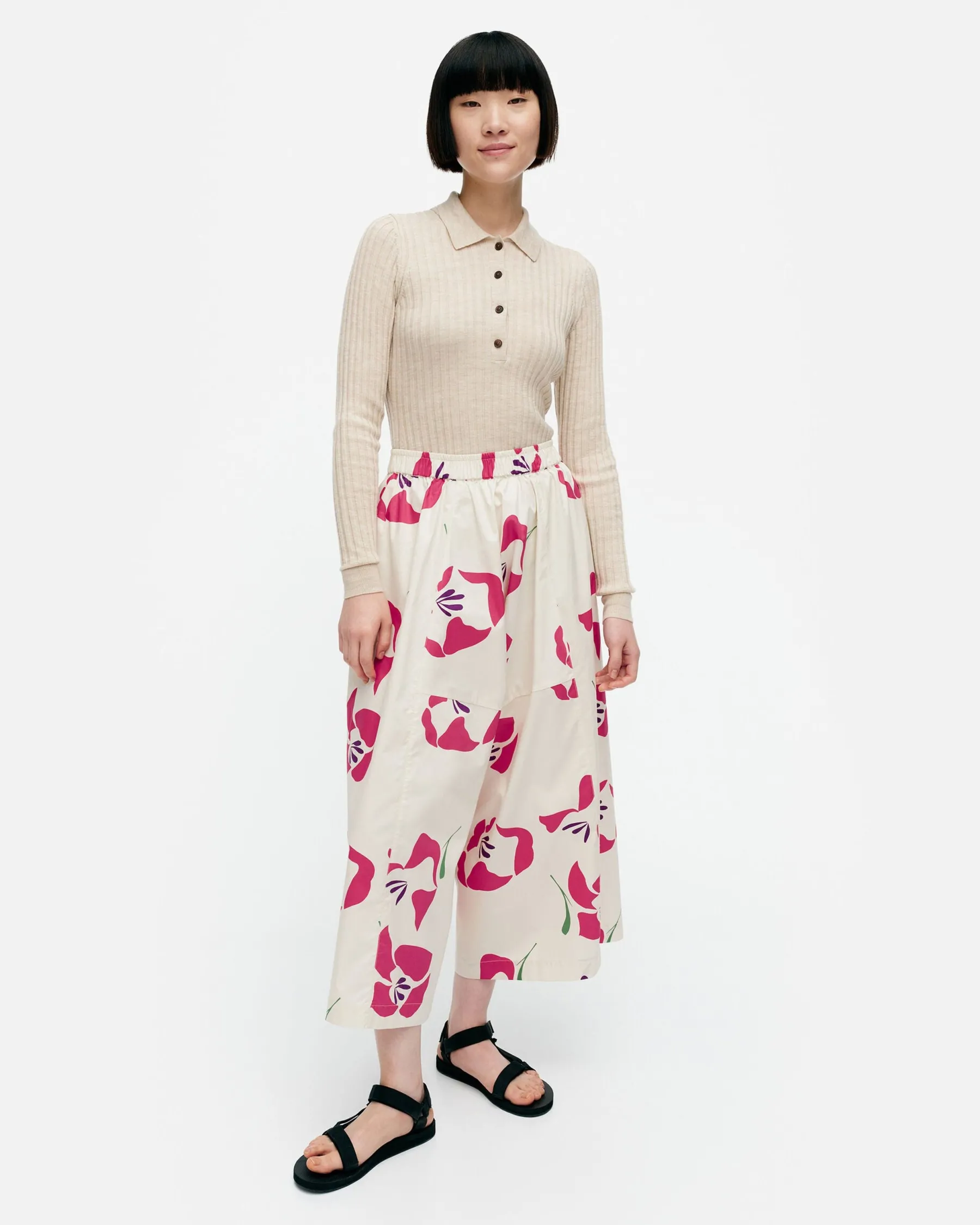 Housut^Marimekko Kressida Helakka Puuvillapopliinihousuhame